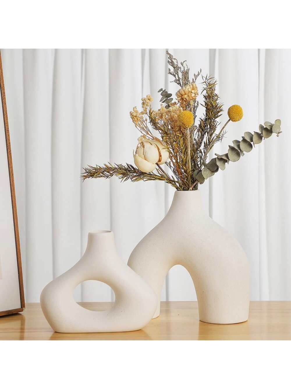 Modern White Ceramic Round Matte Donut Vase Set Of 2 For Living Room Decoration